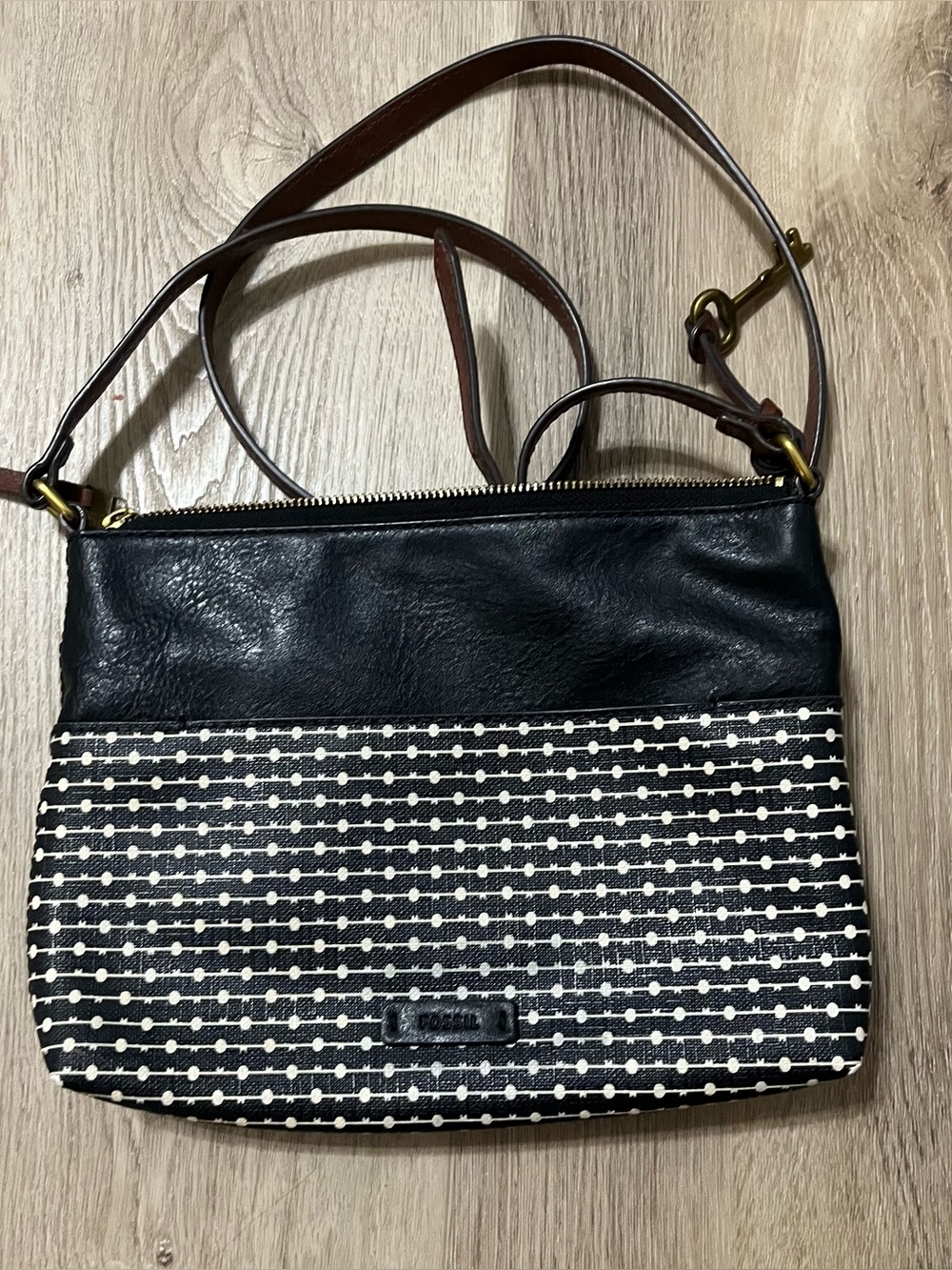 Fossil Black and White Patterned Crossbody Bag